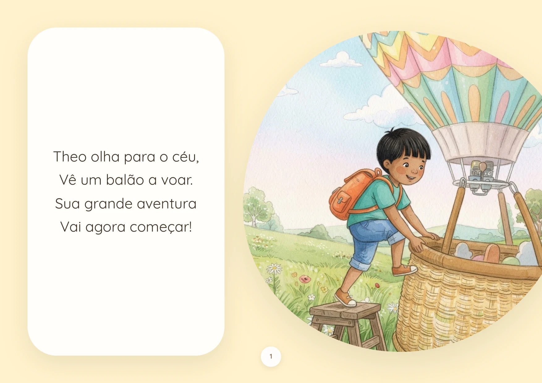 Página ilustrada do livro com Theo e o balão